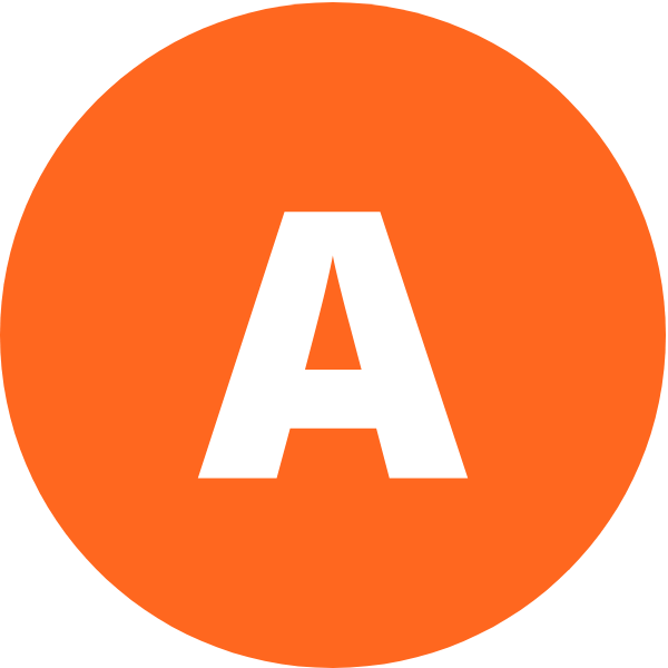 The letter "A" orange background, white text