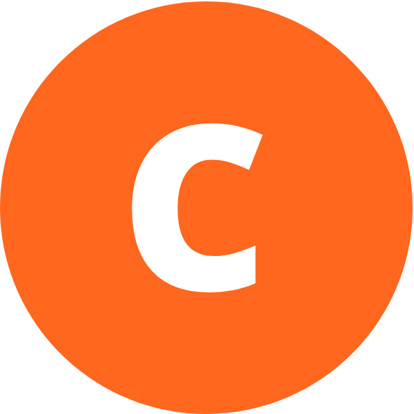 The letter "C" orange background, white text