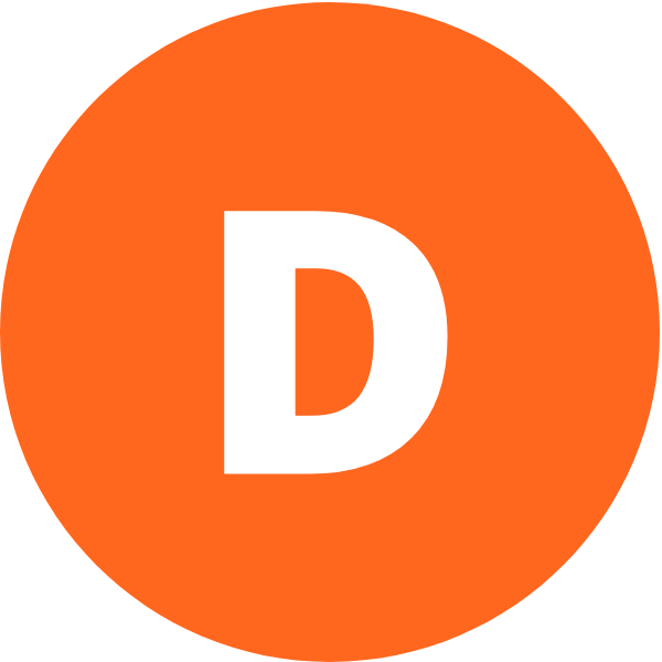 The letter "D" orange background, white text