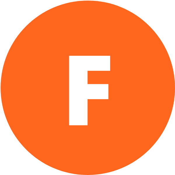 The letter "F" orange background, white text