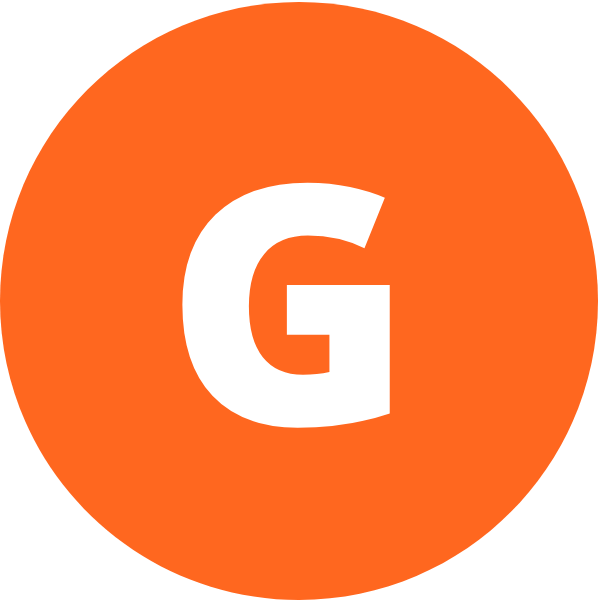 The letter "G" orange background, white text