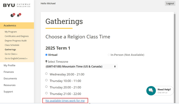 Scheduling PathwayConnect Gathering & Religion Class Time | BYU Pathway ...