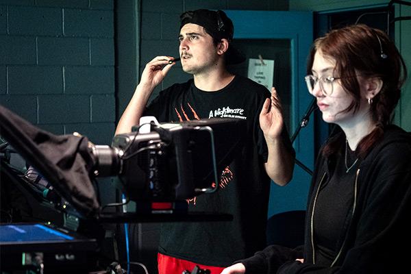 Students in a recording studio