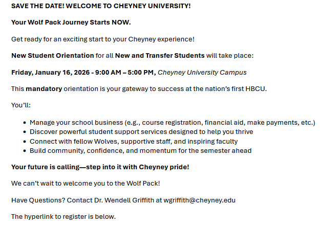 Image of New Student Orientation (NSO) Save the Date Flyer for New and Transfer Students - January 2026