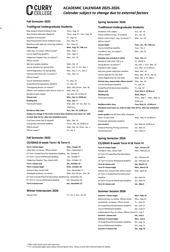 Academic Calendar 2025-2026