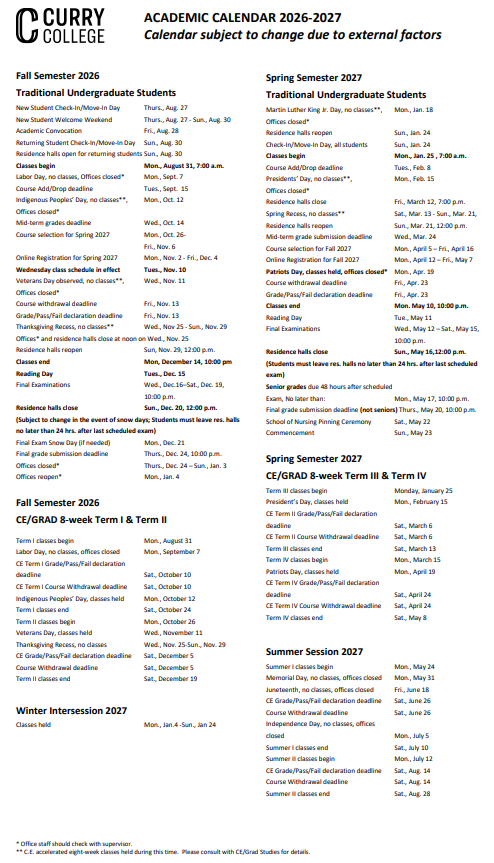 Image of Academic Calendar 2026-2027