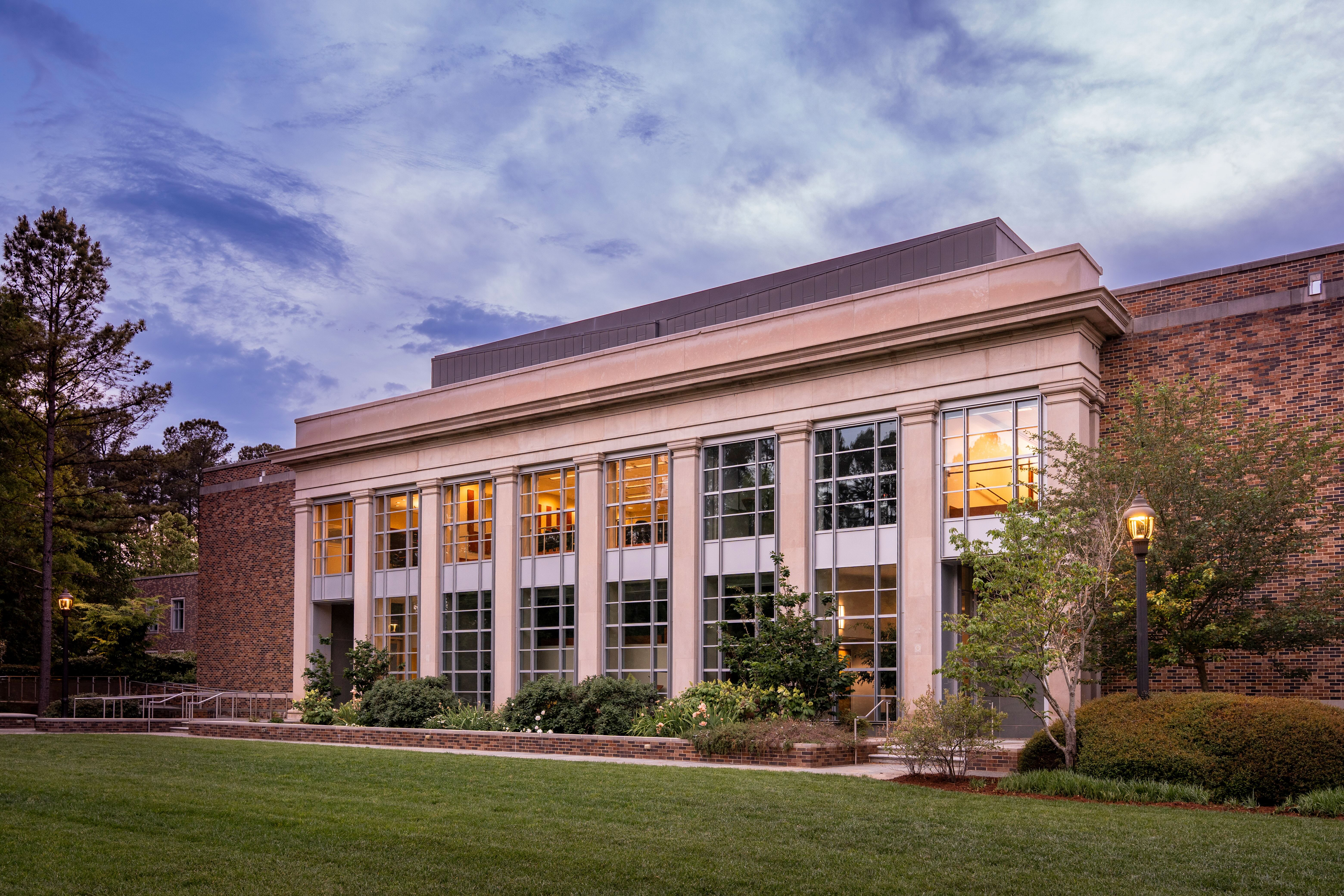 Exterior of Duke Law building.
