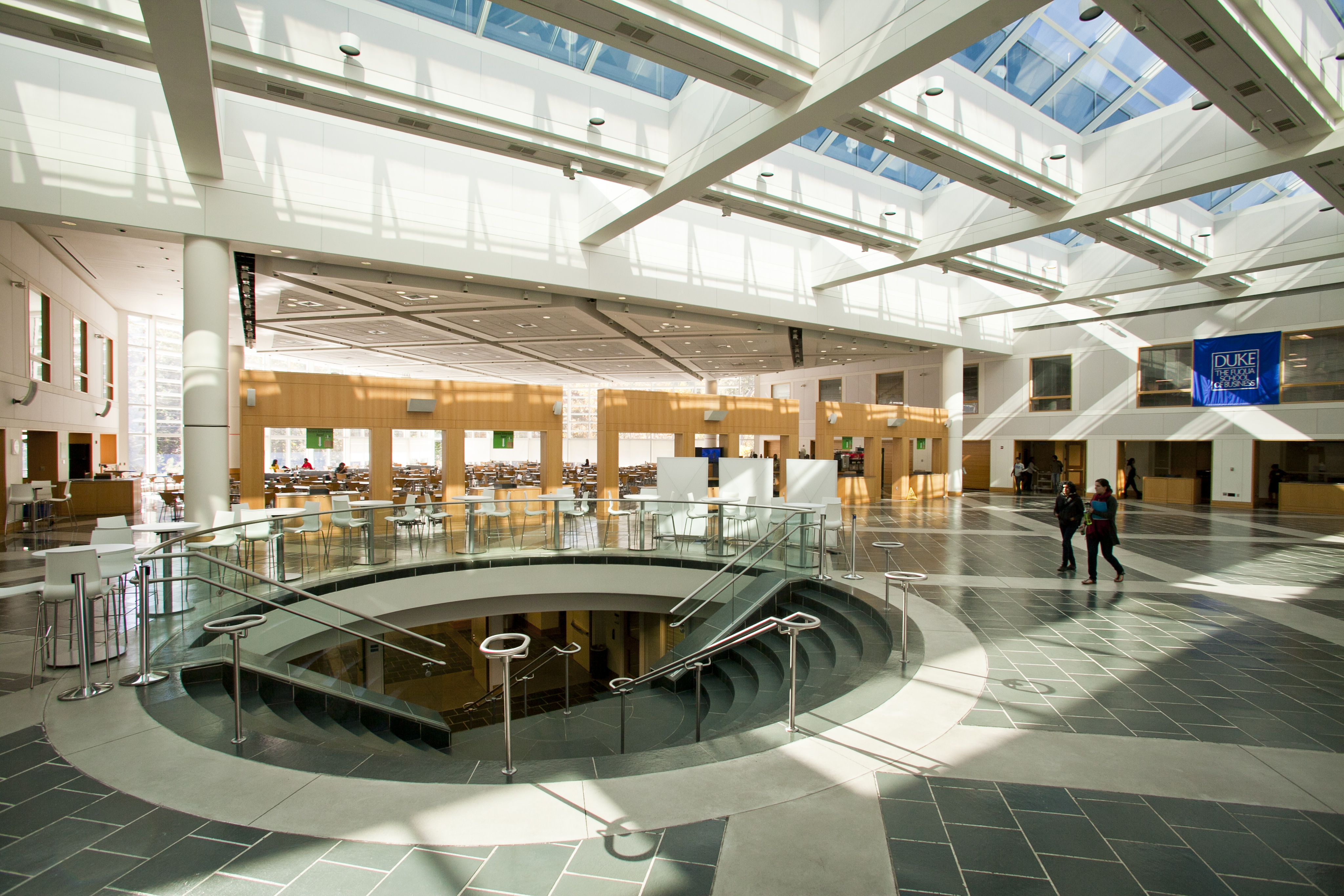 Interior view of the winter garden in the Fox Center at the Fuqua School of Business: Les Todd