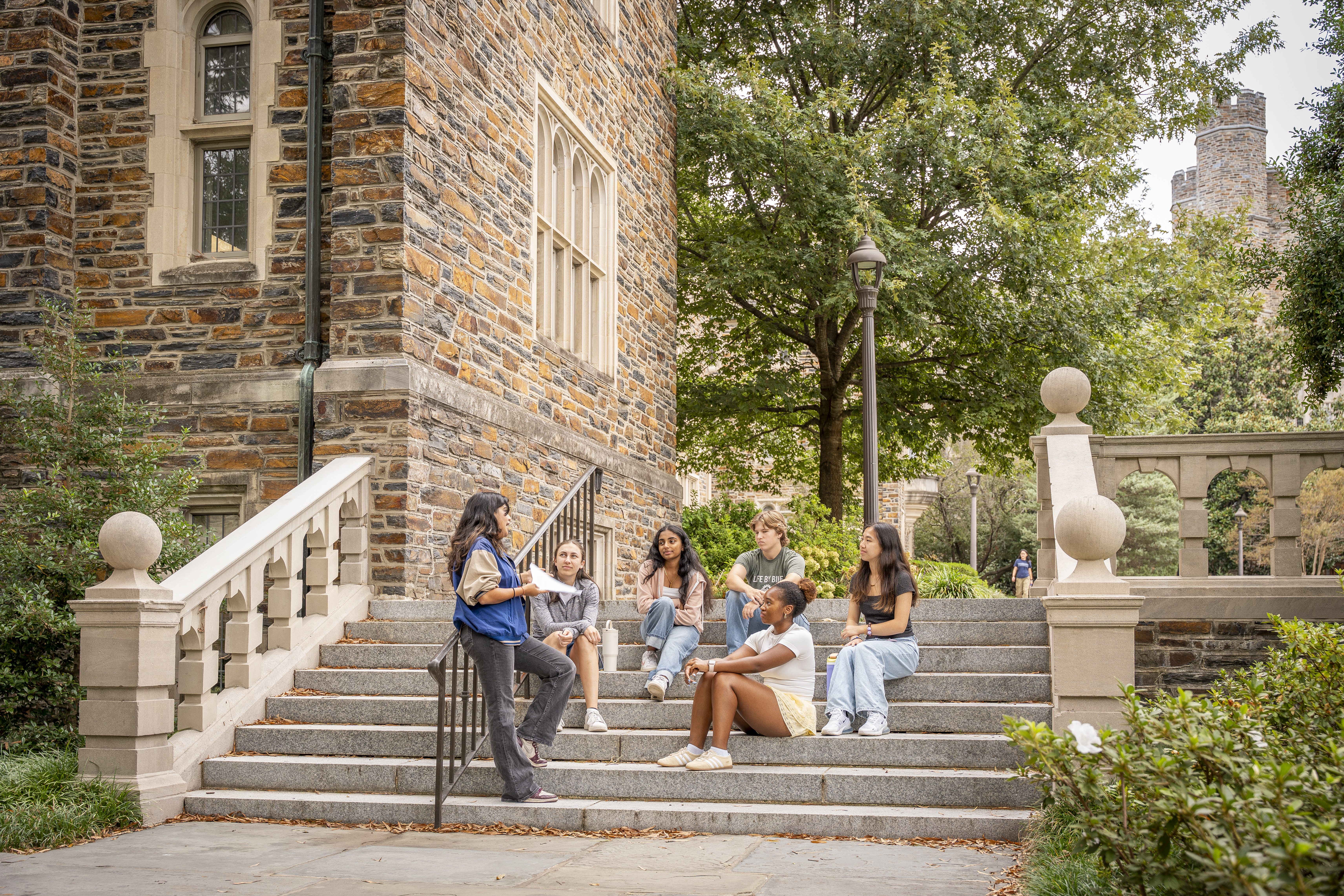 Outdoor class on the steps of Davison Quad, Duke West Campus: Bill Snead