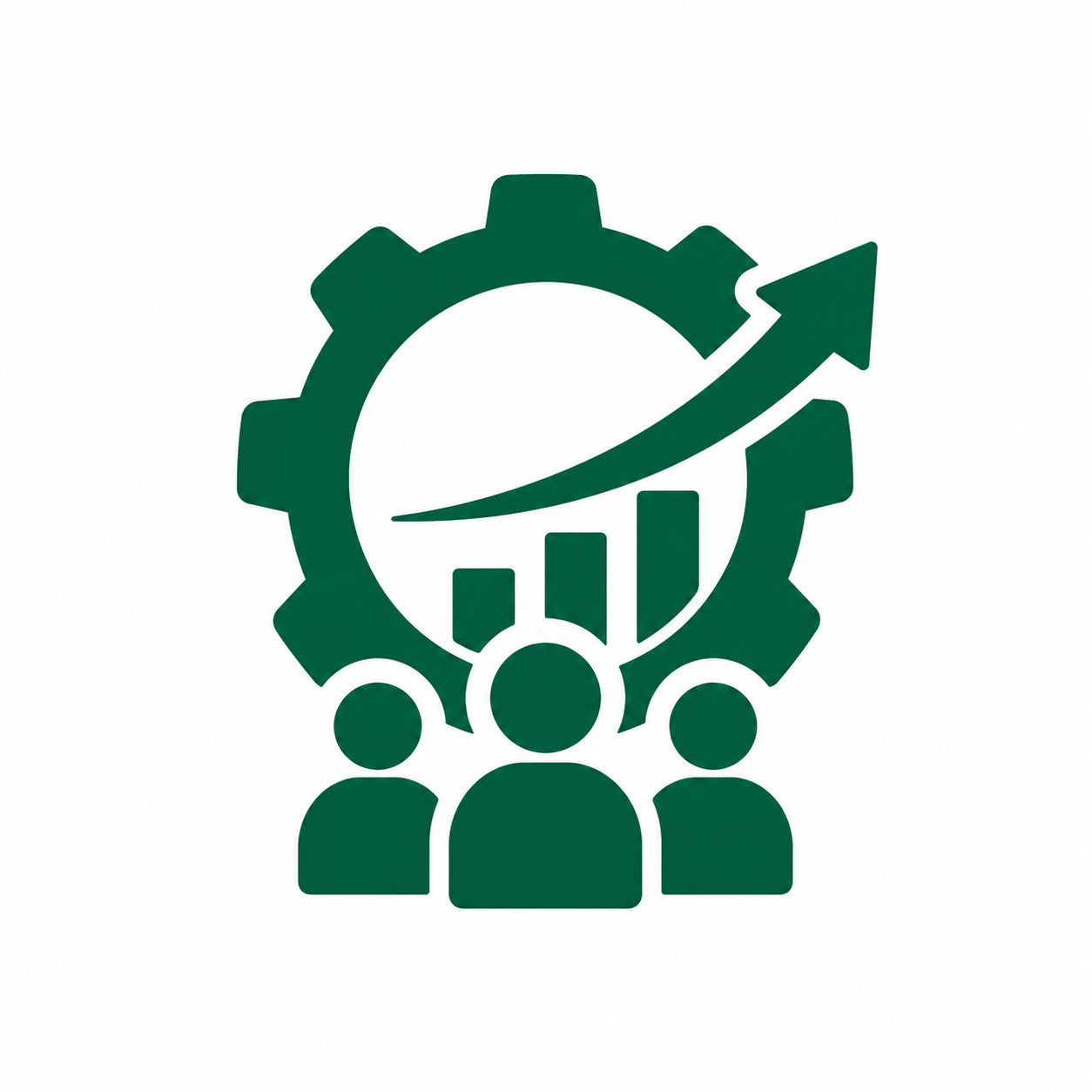 icon: gear with 3 people icons and and up arrow