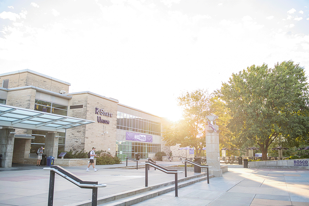 K-State Student Union with the sun in the background