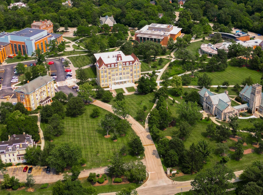 An aerial view of campus