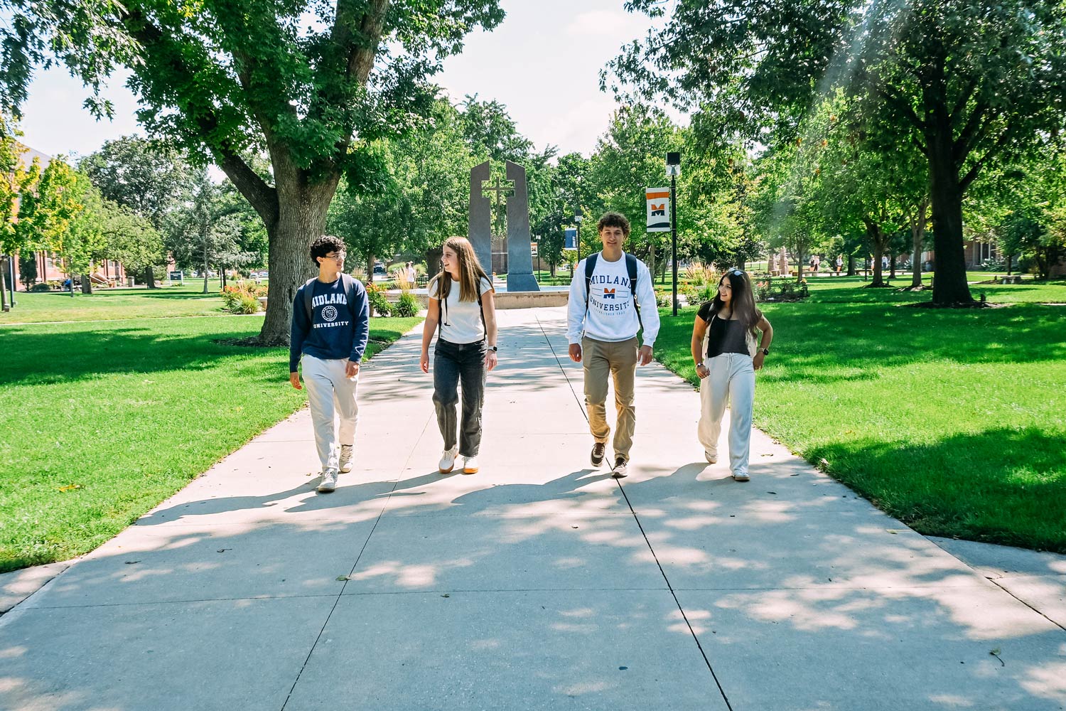 Students walking across campus