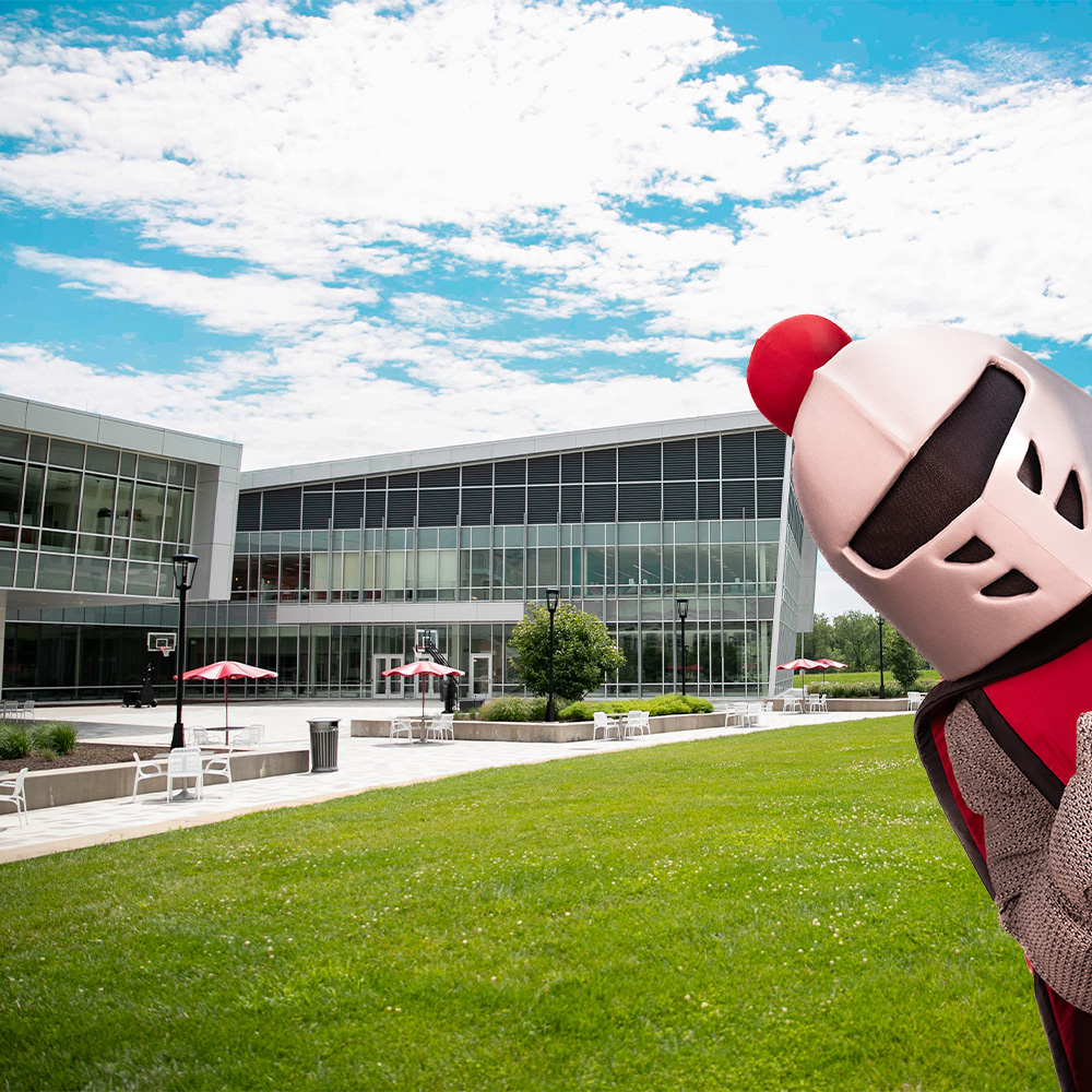 RCBC's mascot Barry on the campus quad