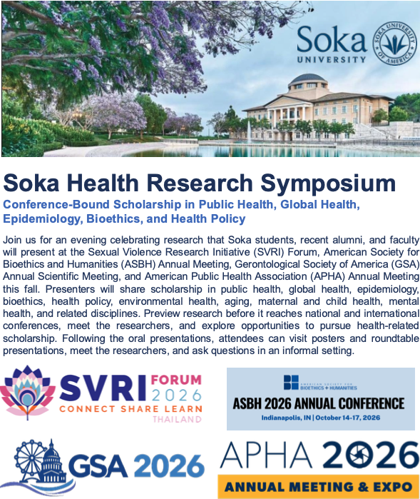 Image of Soka Health Research Symposium: Conference-Bound Scholarship in Public Health, Global Health, Epidemiology, Bioethics, and Health Policy