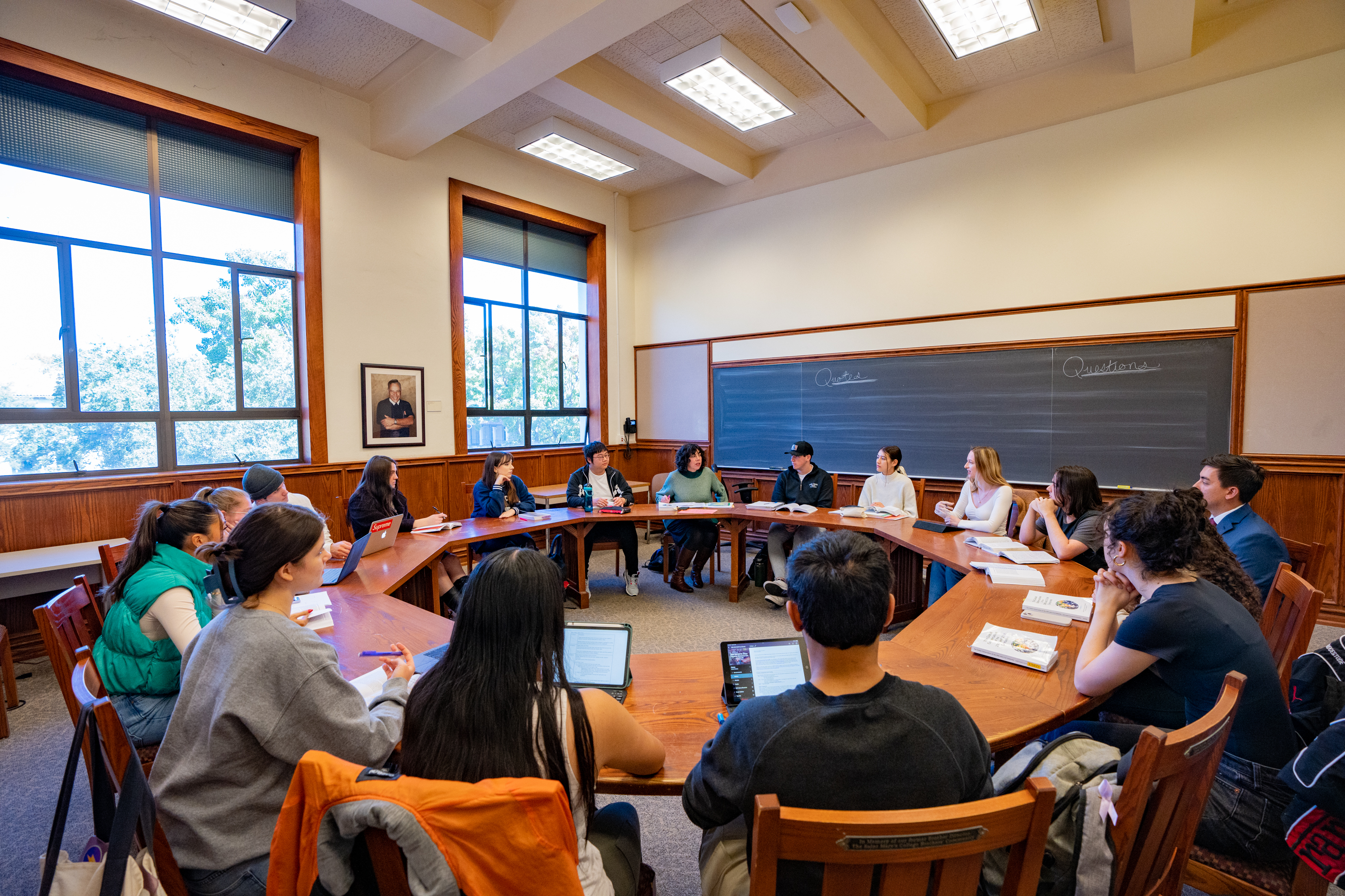 Students in a seminar classroom