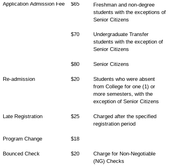 MISCELLANEOUS FEES AND CHARGES Medgar Evers College Catalog