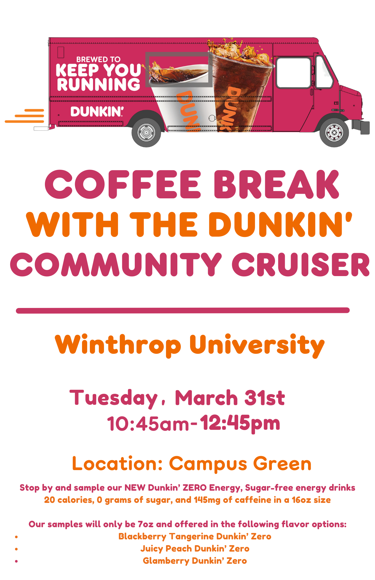 Image of Dunkin' Cruiser with NEW sugar free energy drink samples.